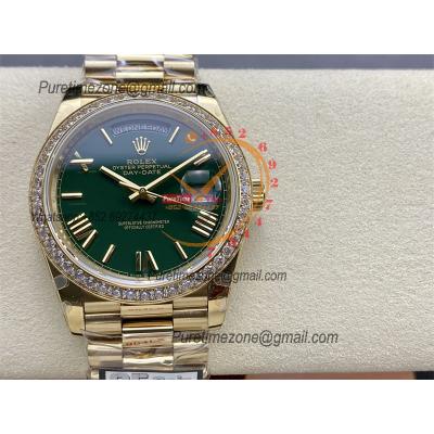 DayDate 40 228248 A2836 Automatic Mens Watch Best Edition QF YG Diamond Bezel Green Dial President Bracelet (Gain Weight