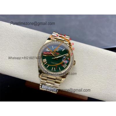 DayDate 40 228248 A2836 Automatic Mens Watch Best Edition QF YG Diamond Bezel Green Dial President Bracelet (Gain Weight