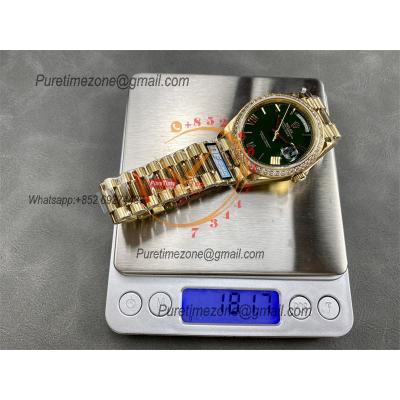 DayDate 40 228248 A2836 Automatic Mens Watch Best Edition QF YG Diamond Bezel Green Dial President Bracelet (Gain Weight