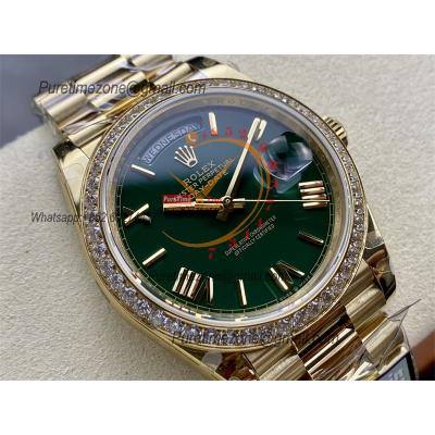 DayDate 40 228248 A2836 Automatic Mens Watch Best Edition QF YG Diamond Bezel Green Dial President Bracelet (Gain Weight