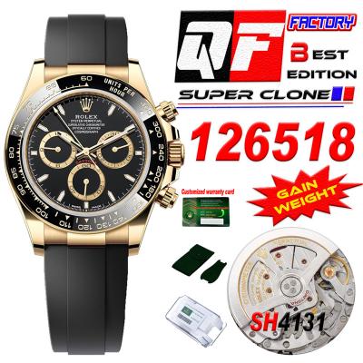 Daytona 126518 SH4131 Automatic Chronograph Mens Watch Best Edition QF V6 YG Black Dial Oysterflex Strap (Gain Weight)