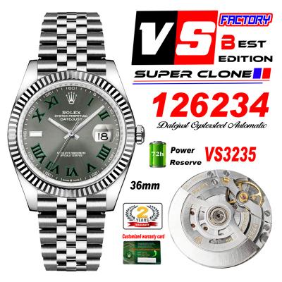 DateJust 36 126234 VS3235 Automatic Mens Watch 904L SS VSF 1:1 Best Edition Gray Roman Dial on Jubilee Bracelet CHS