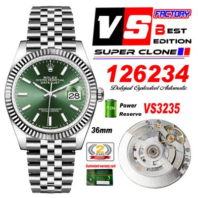 DateJust 36 126234 VS3235 Automatic Mens Watch 904L SS VSF 1:1 Best Edition Green Stick Dial on Jubilee Bracelet CHS