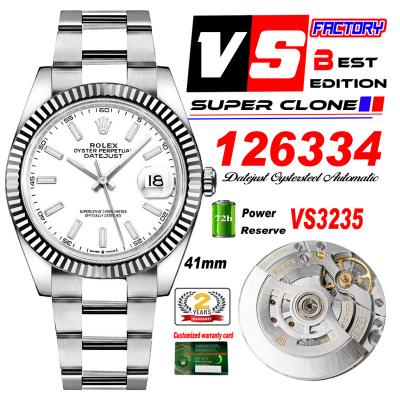 DateJust 41 126334 VS3235 Automatic Mens Watch 904L SS VSF 1:1 Best Edition White Dial on Oyster Bracelet CHS