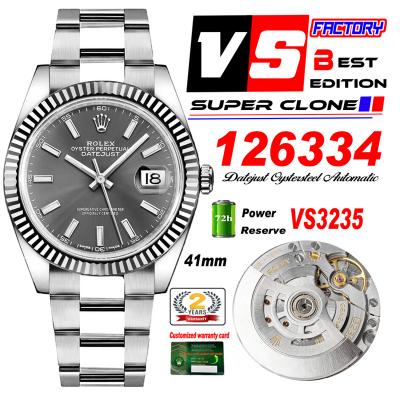 DateJust 41 126334 VS3235 Automatic Mens Watch 904L SS VSF 1:1 Best Edition Gray Dial on Oyster Bracelet CHS