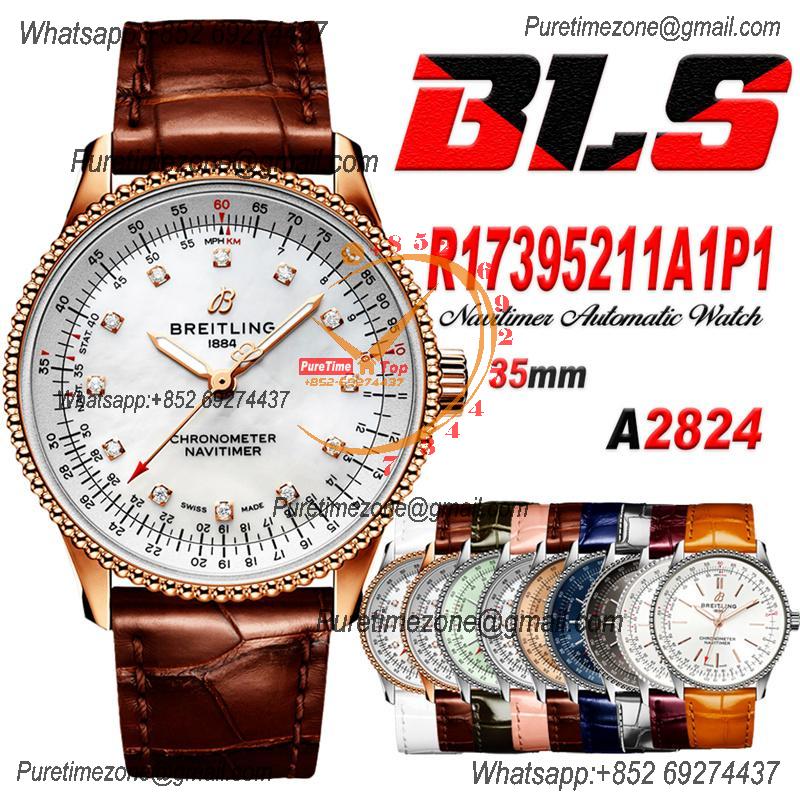 Navitimer Automatic 35 A2824 Automatic Womens Watch R17395211A1P1 Best Edition BLSF MOP Dial Brown Leather Ladies