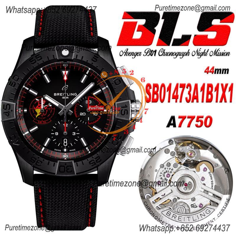 Avenger B01 Chronograph 44 A7750 Automatic Mens Watch SB01473A1B1X1 Best Edition BLSF DLC Black Dial Leather CHS