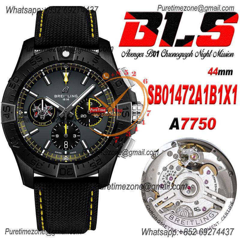 Avenger B01 Chronograph 44 A7750 Automatic Mens Watch SB01472A1B1X1 Best Edition BLSF DLC Black Dial Leather CHS