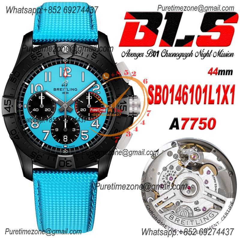 Avenger B01 Chronograph 44 A7750 Automatic Mens Watch SB0146101L1X1  Best Edition BLSF DLC Blue Dial Leather CHS