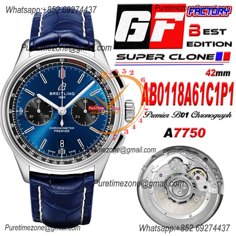 Premier B01 Chronograph 42 A7750 Automatic Mens Watch AB0118A61C1P1 Best Edition GF V2 Blue Dial Leather CHS