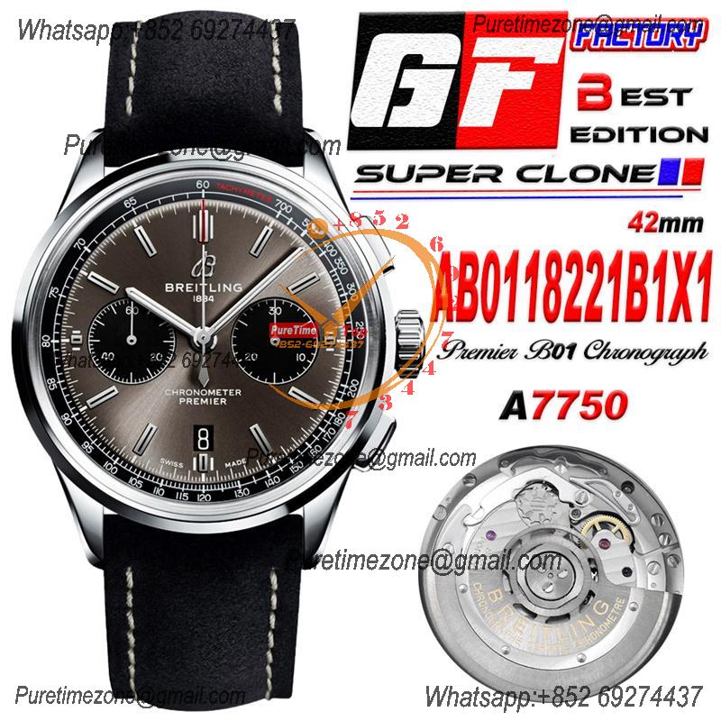 Premier B01 Chronograph 42 A7750 Automatic Mens Watch AB0118221B1X1 Best Edition GF V2 Gray Dial Leather CHS