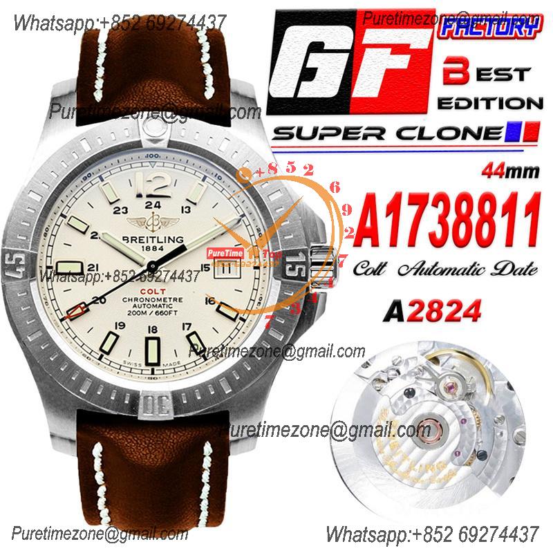 Colt Automatic 44mm A2824 Mens Watch A1738811-G791-435X-A20BA Best Edition GF SS White Dial Brown Leather Strap CHS