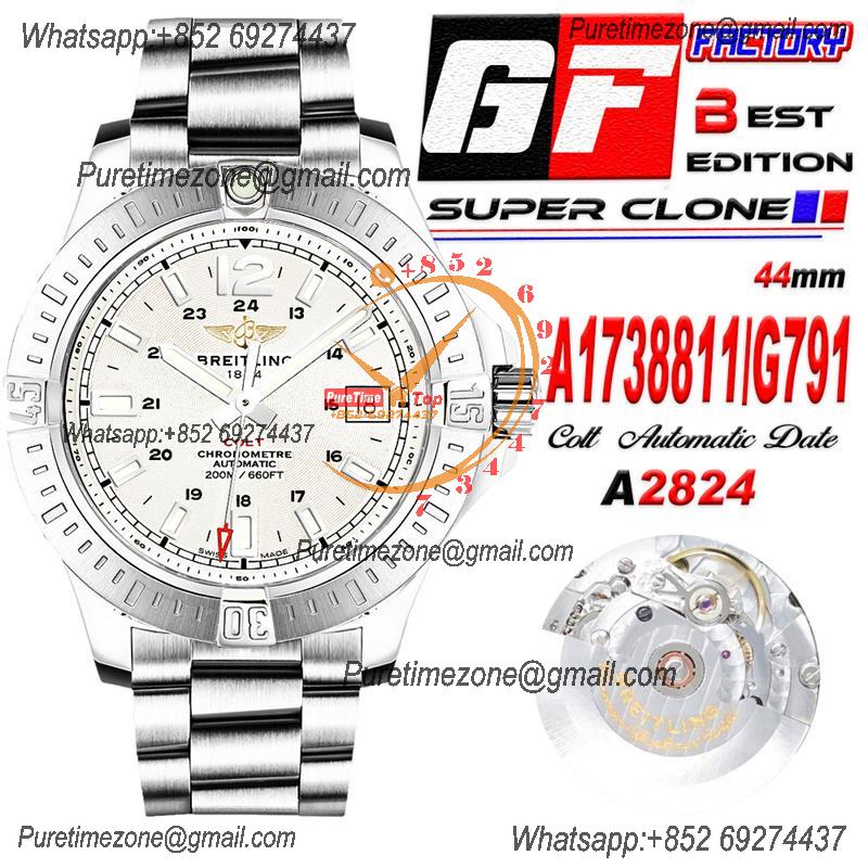 Colt Automatic 44mm A2824 Mens Watch A1738811-G791 Best Edition GF  White Dial SS Bracelet CHS