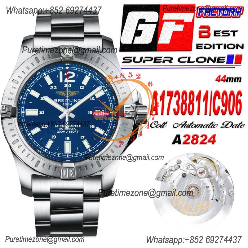 Colt Automatic 44mm A2824 Mens Watch A1738811-C906 Best Edition GF Blue Dial SS Bracelet CHS