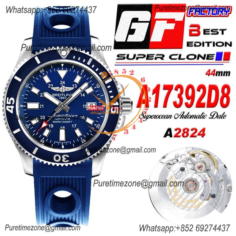 Superocean II 44 A17392D8 A2824 Automatic Mens Watch Best Edition GF Blue Dial Rubber Strap CHS