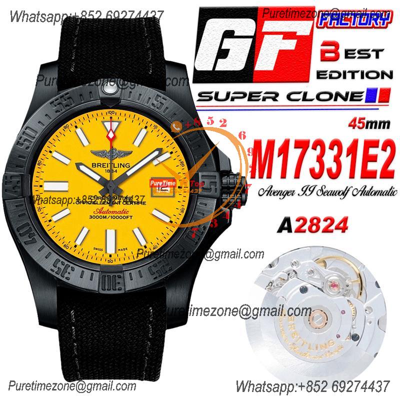 Avenger II Seawolf 45mm M17331E2I530-101W  A2824 Automatic Mens Watch Best Edition GF V2 Yellow Dial Rubber CHS