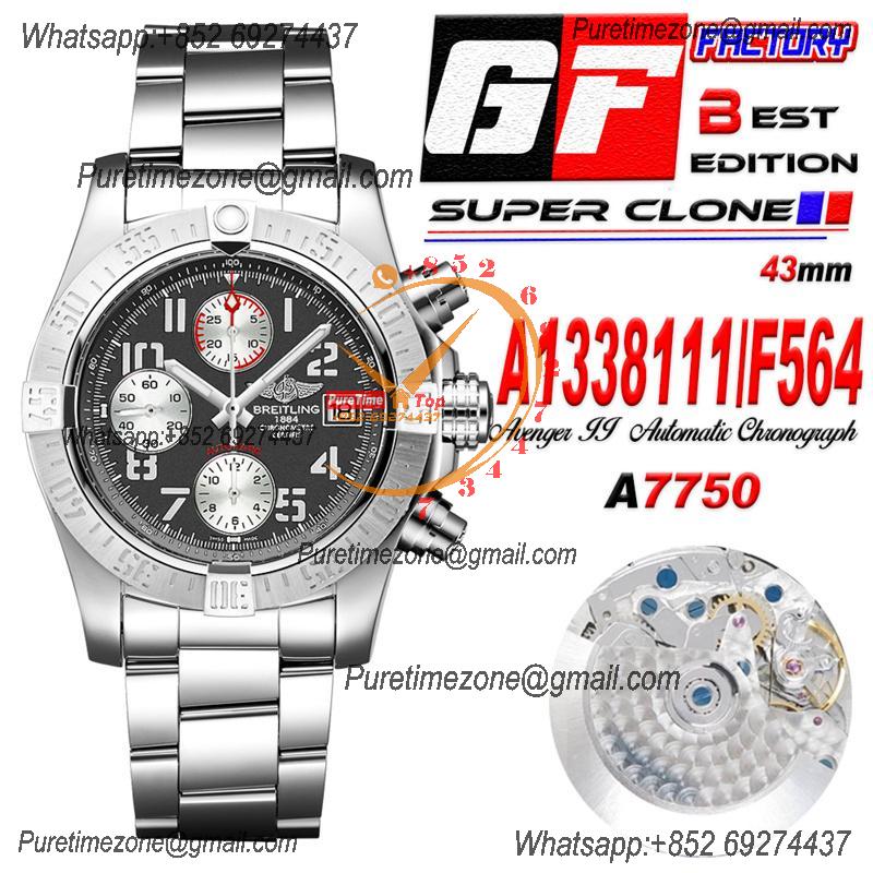 Avenger II 43 A1338111-F564-170A A7750 Automatic Chronograph Mens Watch Best Edition GF Gray Dial SS Bracelet CHS