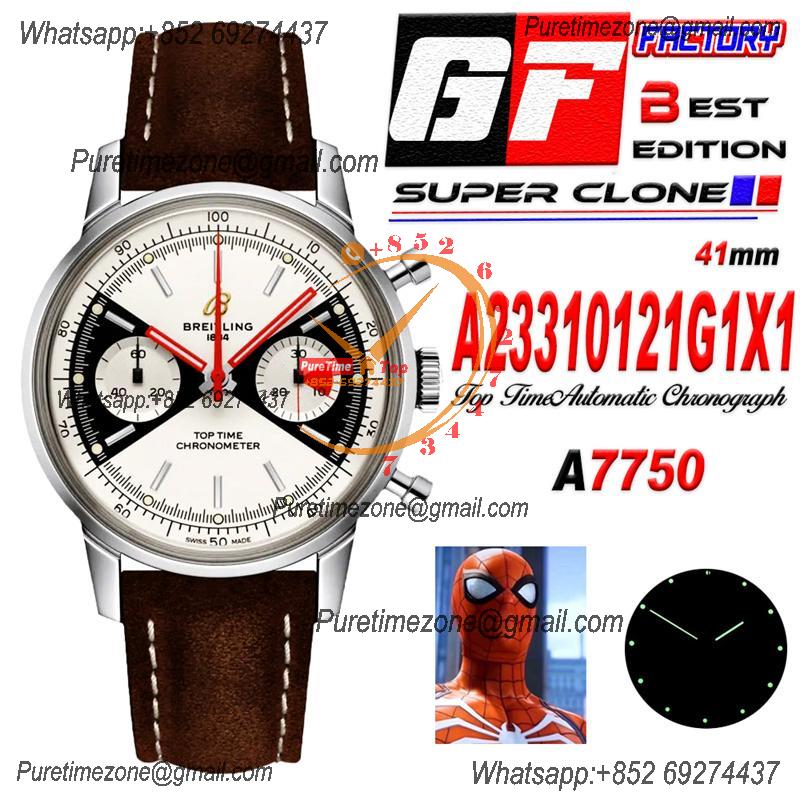 Premier Top Time A23310121G1X1 Spiderman A7750 Automatic Chronograph Mens Watch Best Edition GF White Dial Leather CHS