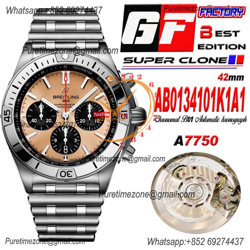 Chronomat B01 42 AB0134101K1A1 A7750 Automatic Chronograph Mens Watch Best Edition GF Beige Copper Dial SS Bracelet CHS