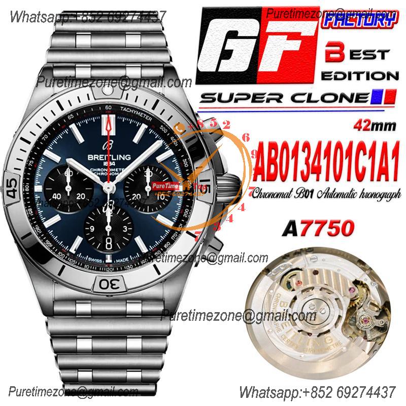 Chronomat B01 42 AB0134101C1A1 A7750 Automatic Chronograph Mens Watch Best Edition GF Blue Dial SS Bracelet CHS