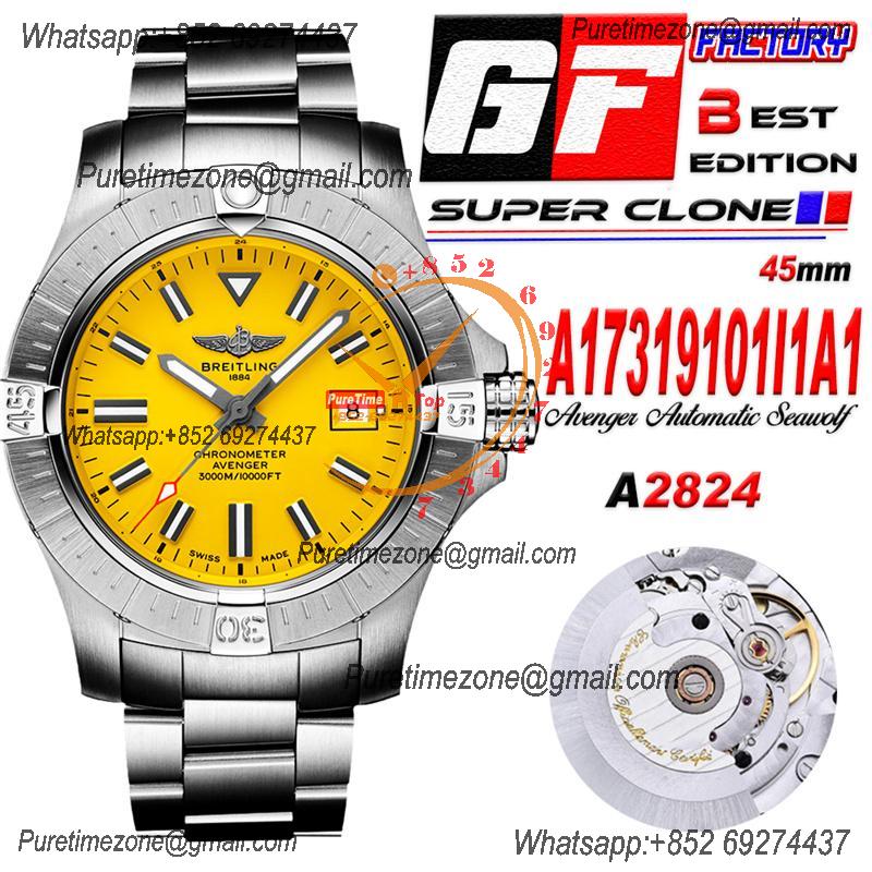 Avenger Automatic 45 Seawolf A17319101I1A1 A2824 Automatic Mens Watch Best Edition GF Yellow Dial SS Bracelet CHS