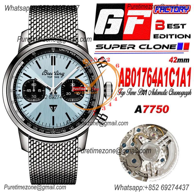 Premier Top Time B01 Triumph AB01764A1C1A1 A7750 Automatic Chronograph Mens Watch Best Edition GF ICE Blue Dial