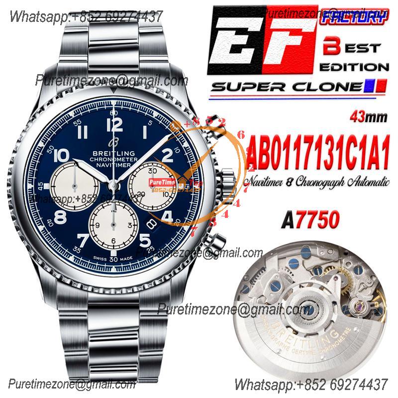 Navitimer 8 AB0117131C1A1 A7750 Automatic Chronograph Mens Watch Best Edition GF 43mm Blue Dial SS Bracelet CHS