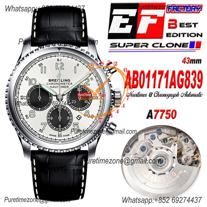 Navitimer 8 AB01171AG839 A7750 Automatic Chronograph Mens Watch Best Edition GF 43mm Silver Dial Leather CHS