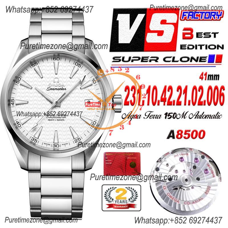 Aqua Terra 150M A8500 Automatic Mens Watch Best Edition VSF White Textured Dial SS Bracelet CHS 231.10.42.21.02.006