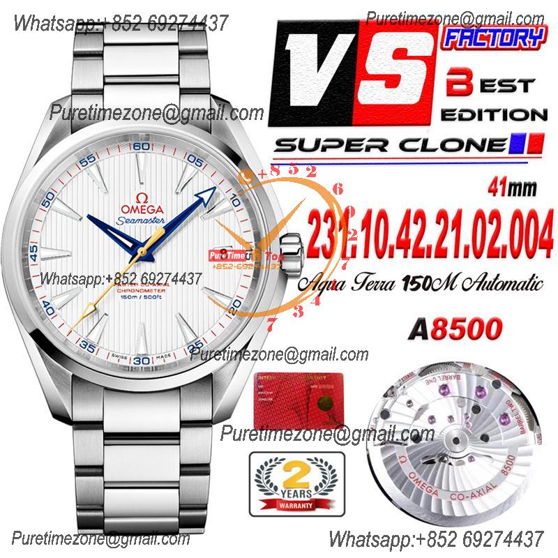 Aqua Terra 150M A8500 Automatic Mens Watch Golf Edition VSF White Textured Dial SS Bracelet CHS 231.10.42.21.02.004