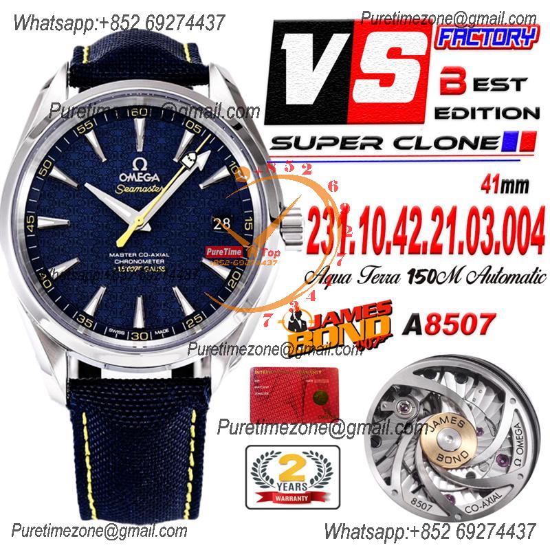 Aqua Terra 150M A8500 Automatic Mens Watch James Bond Best Edition VSF Blue Textured Dial Nylon Strap CHS