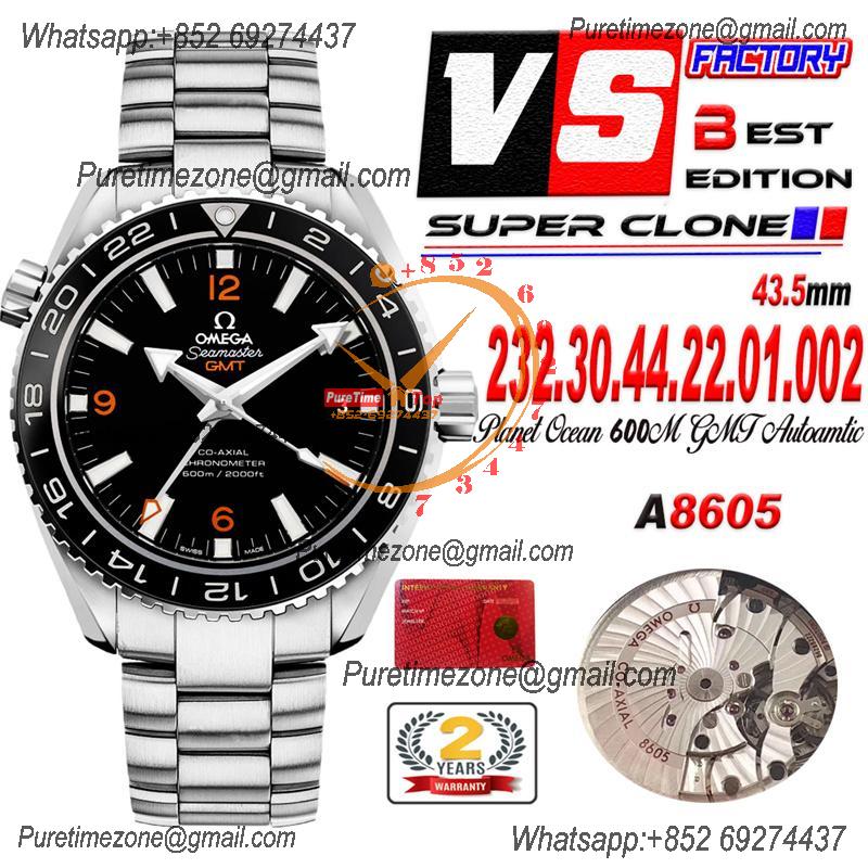 Planet Ocean 600M GMT A8605  Automatic Mens Watch Best Edition VSF Black Dial SS Bracelet CHS 232.30.44.22.01.002