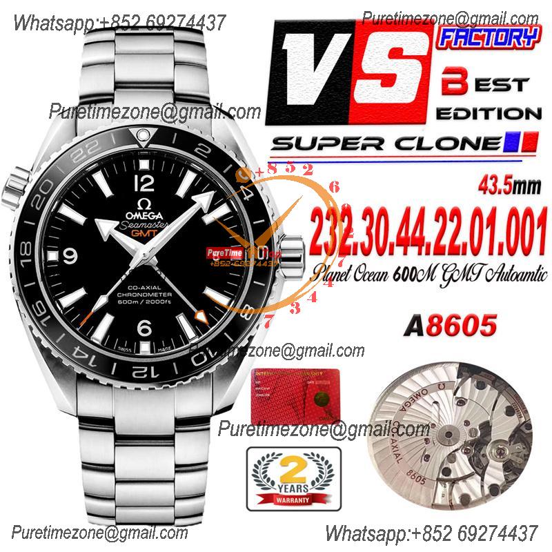 Planet Ocean 600M GMT A8605  Automatic Mens Watch Best Edition VSF Black Dial SS Bracelet CHS 232.30.44.22.01.002