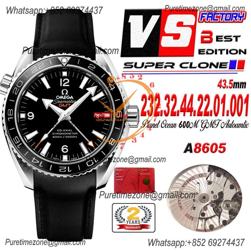 Planet Ocean 600M GMT A8605  Automatic Mens Watch Best Edition VSF Black Dial Rubber CHS 232.32.44.22.01.001