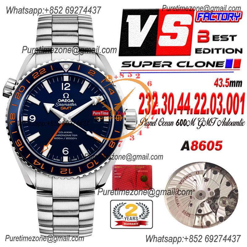 Planet Ocean 600M GMT A8605  Automatic Mens Watch Best Edition VSF Blue Dial SS Bracelet CHS 232.30.44.22.03.001