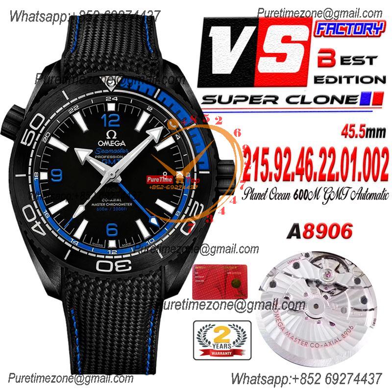 Planet Ocean GMT 45.5mm Deep Black Blue Real Ceramic A8906 Automatic Mens Watch VSF 1:1 Best Edition Black Nylon CHS