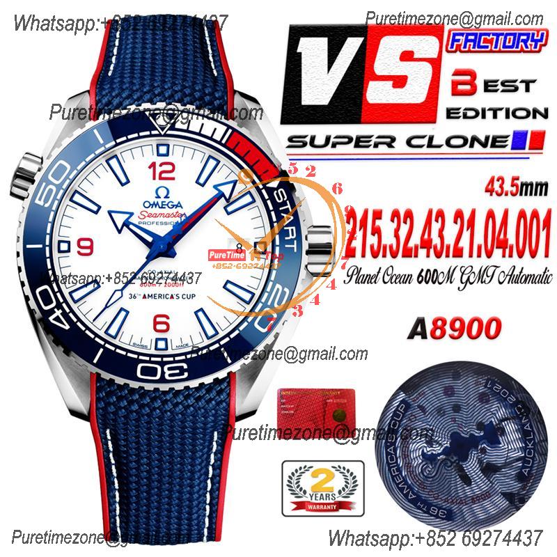 Planet Ocean GMT 45.5mm 2021 America's Cup SS A8906 Automatic Mens Watch VSF 1:1 Best Edition Blue Nylon CHS