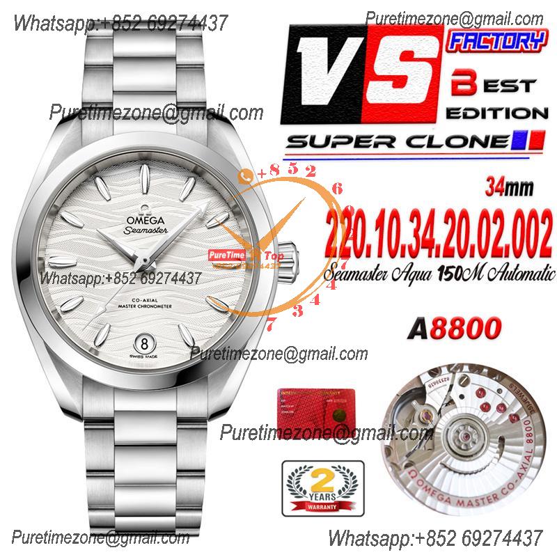 Aqua Terra 150M 34mm A8800 Autoamtic Womens Watches VSF Best Ediiton Silver Dial SS Bracelet Ladies