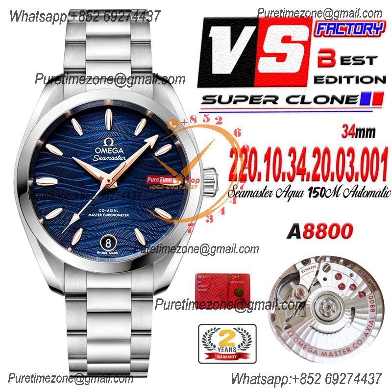 Aqua Terra 150M 34mm A8800 Autoamtic Womens Watches VSF Best Ediiton Blue Dial SS Bracelet Ladies