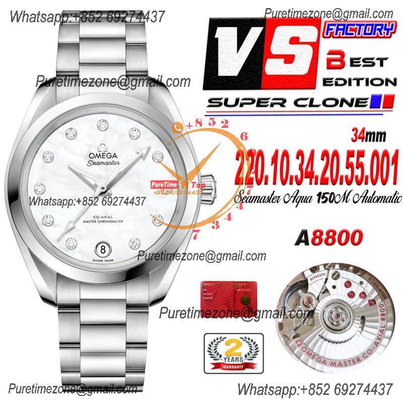 Aqua Terra 150M 34mm A8800 Autoamtic Womens Watches VSF Best Ediiton MOP Dial SS Bracelet Ladies