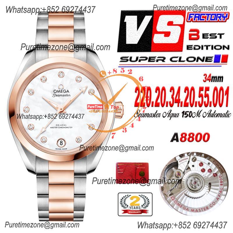 Aqua Terra 150M 34mm A8800 Autoamtic Womens Watches VSF Best Ediiton RG MOP Dial SS Bracelet Ladies