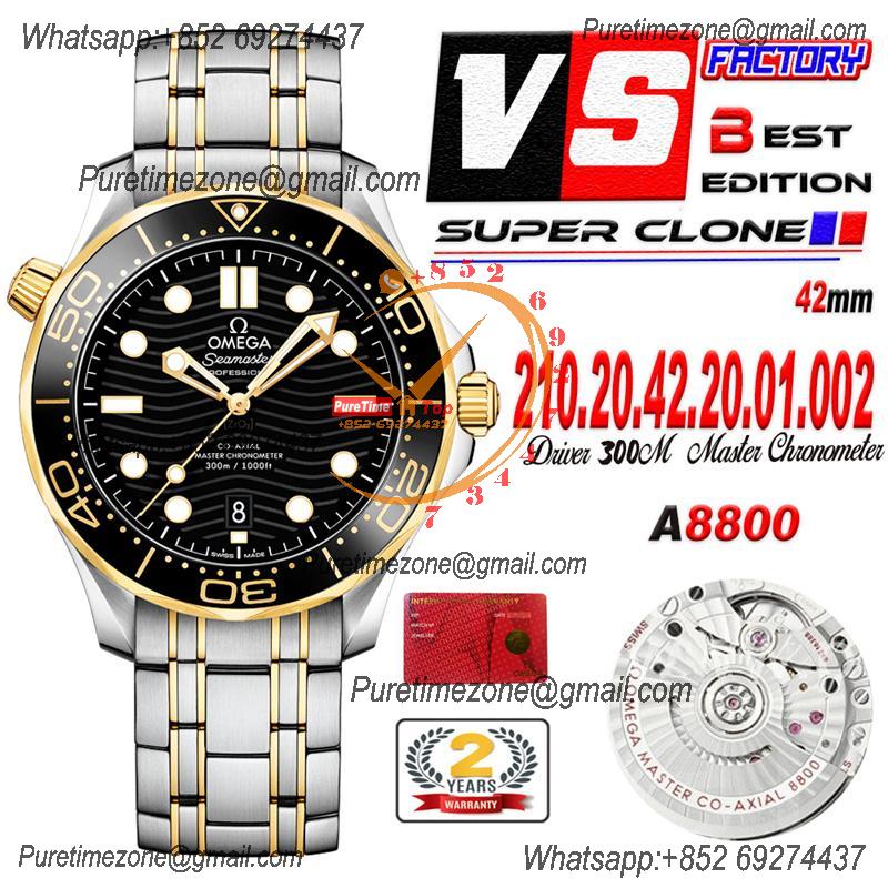 Seamaster Diver 300M A8800 Autoamtic Mens Watches VSF Best Ediiton YG Black Dial SS Bracelet CHS 210.20.42.20.01.002