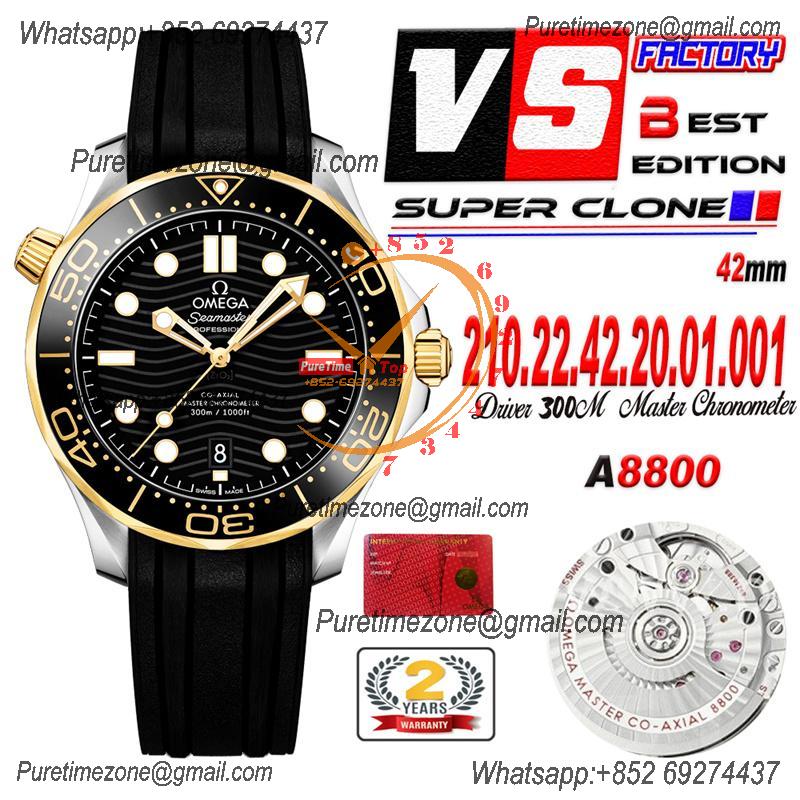 Seamaster Diver 300M A8800 Autoamtic Mens Watches VSF Best Ediiton YG Black Dial Rubber CHS 210.22.42.20.01.001