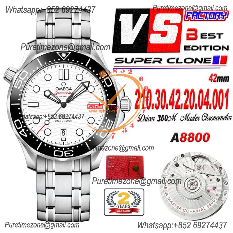 Seamaster Diver 300M A8800 Autoamtic Mens Watches VSF Best Ediiton White Dial SS Bracelet CHS 210.30.42.20.04.001