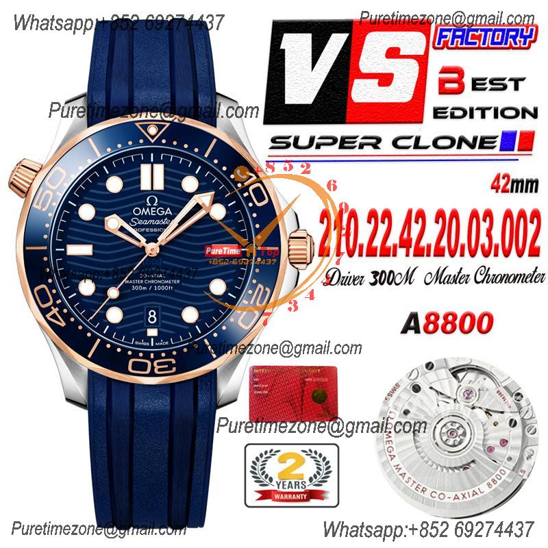 Seamaster Diver 300M A8800 Autoamtic Mens Watches VSF Best Ediiton YG Blue Dial Rubber CHS 210.22.42.20.03.002