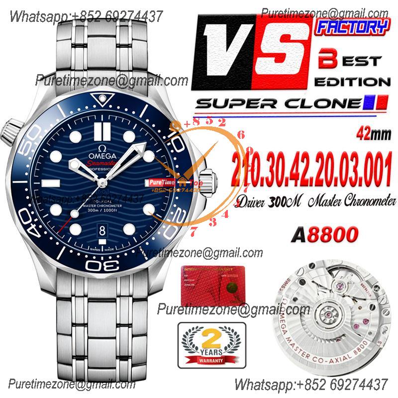 Seamaster Diver 300M A8800 Autoamtic Mens Watches VSF Best Ediiton Blue Dial SS Bracelet CHS 210.30.42.20.03.001