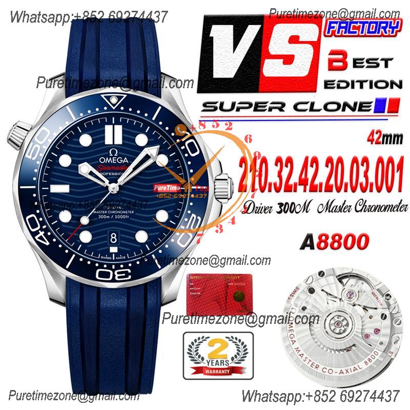 Seamaster Diver 300M A8800 Autoamtic Mens Watches VSF Best Ediiton Blue Dial Rubber CHS 210.32.42.20.03.001