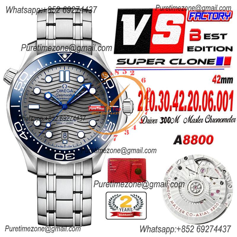 Seamaster Diver 300M A8800 Autoamtic Mens Watches VSF Best Ediiton Gray Dial SS Bracelet CHS 210.30.42.20.06.001