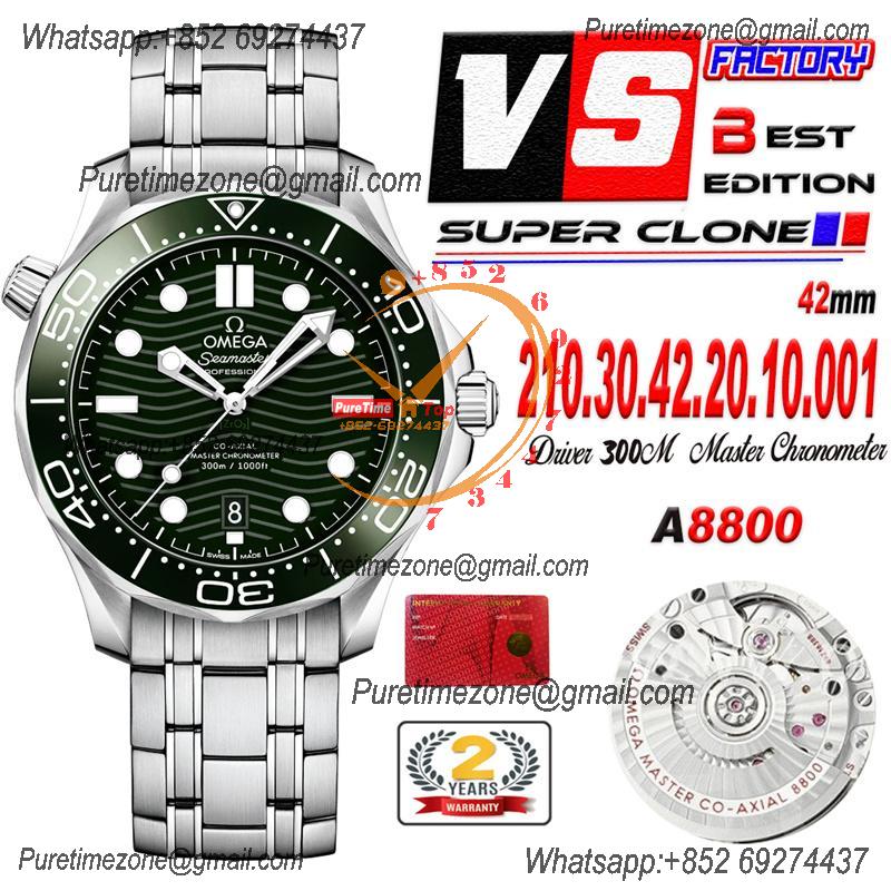 Seamaster Diver 300M A8800 Autoamtic Mens Watches VSF Best Ediiton Green Dial SS Bracelet CHS 210.30.42.20.10.001