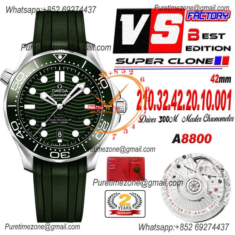 Seamaster Diver 300M A8800 Autoamtic Mens Watches VSF Best Ediiton Green Dial Rubber CHS 210.32.42.20.10.001